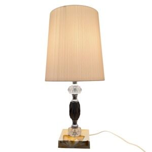 Vintage Leviton Table Lamp MCM Faux Marble Base Pleated Shade Regency Retro Deco